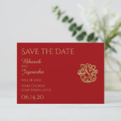 Red and Gold Mandala Indian Wedding Save the Date (Stehend Vorderseite)