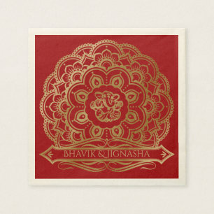 Red and Gold Mandala Indian Wedkin Napkin Serviette