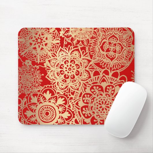 Red and Gold Mandala Muster Mousepad (Mit Mouse)