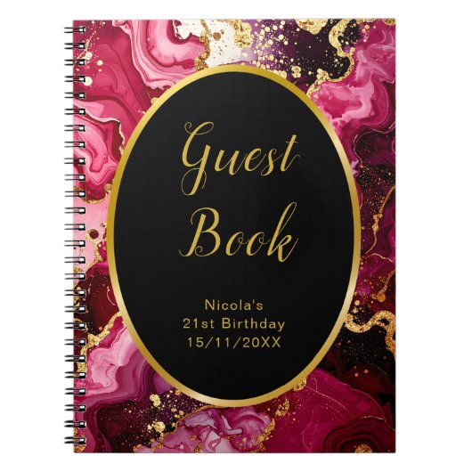 Red and Gold Marble Agate Birthday Guest Book Notizblock (Vorderseite)