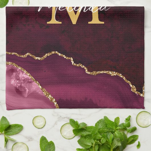 Red and Gold Marmor Agate Geschirrtuch (Gefaltet)