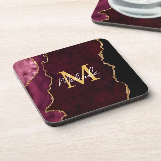 Red and Gold Marmor Agate Getränkeuntersetzer (Linke Seite)