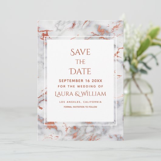 Red and Gold Marmor Agate - Save the Date - Einladung (Stehend Vorderseite)