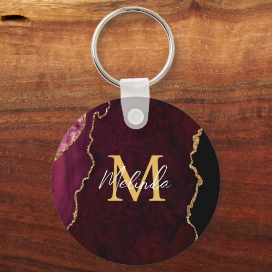 Red and Gold Marmor Agate Schlüsselanhänger (Rückseite)