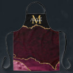 Red and Gold Marmor Agate Schürze<br><div class="desc">Diese Schürze besticht durch einen eleganten und glamourösen Marmorhintergrund mit geode gemstone Details und Imitaten goldenen Glitzer Akzente. Das Monogramm kombiniert handgeschriebene Skripte mit modernen serifenlosen Schriftart für ein elegantes und raffiniertes Aussehen. Dies wird das ideale Geschenk, da es mit einem Namen und Initial angepasst werden kann. Die tiefen roten...</div>