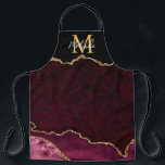 Red and Gold Marmor Agate Schürze<br><div class="desc">Diese Schürze besticht durch einen eleganten und glamourösen Marmorhintergrund mit geode gemstone Details und Imitaten goldenen Glitzer Akzente. Das Monogramm kombiniert handgeschriebene Skripte mit modernen serifenlosen Schriftart für ein elegantes und raffiniertes Aussehen. Dies wird das ideale Geschenk, da es mit einem Namen und Initial angepasst werden kann. Die tiefen roten...</div>
