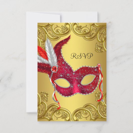 Red and Gold Masquerade Party UAWG RSVP Karte (Vorderseite)