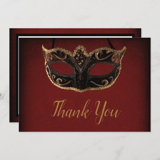 Red and Gold Masquerade Vielen Dank Dankeskarte (Vorne/Hinten)