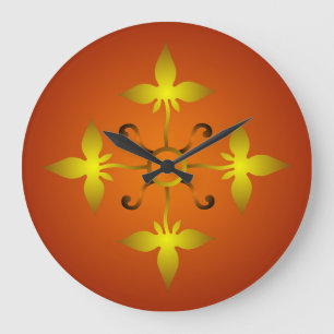 Red and Gold Medieval Pattern Wall Clock Große Wanduhr