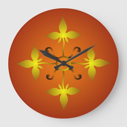 Red and Gold Medieval Pattern Wall Clock Große Wanduhr (Vorderseite)