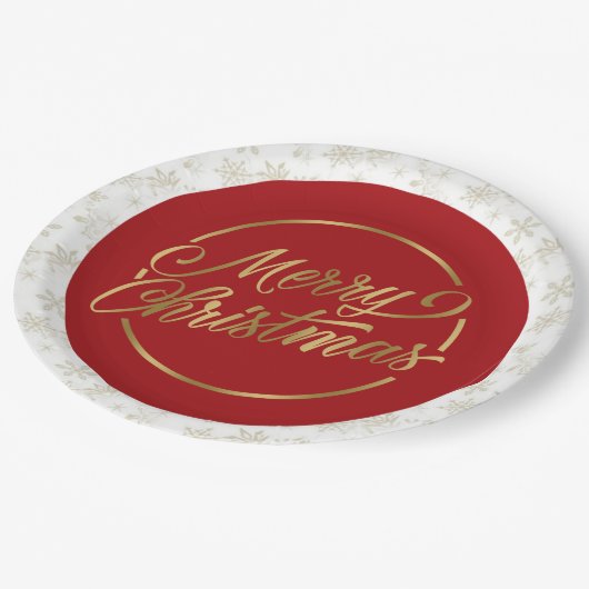 Red and Gold Merry Christmas Paper Plate Pappteller (Schrägansicht)