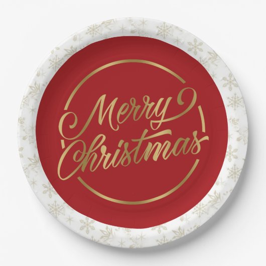 Red and Gold Merry Christmas Paper Plate Pappteller (Vorderseite)