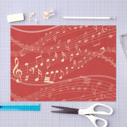 Red and Gold Musical Weihnachtszettel Seidenpapier (Handwerk)