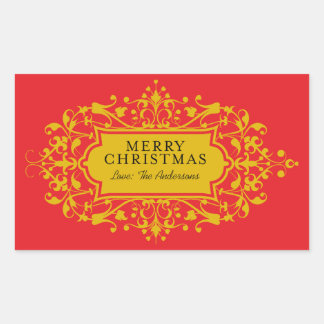 Red and Gold Oramental Christmas Frame Rechteckiger Aufkleber