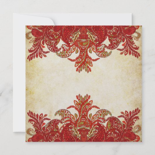 Red and Gold Paisley Peacock Renaissance Wedding Einladung (Rückseite)