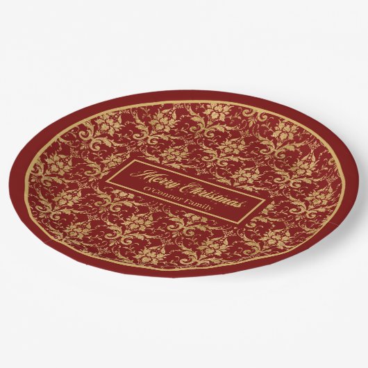 Red and Gold Paper Plates Personalized Holiday Pappteller (Schrägansicht)