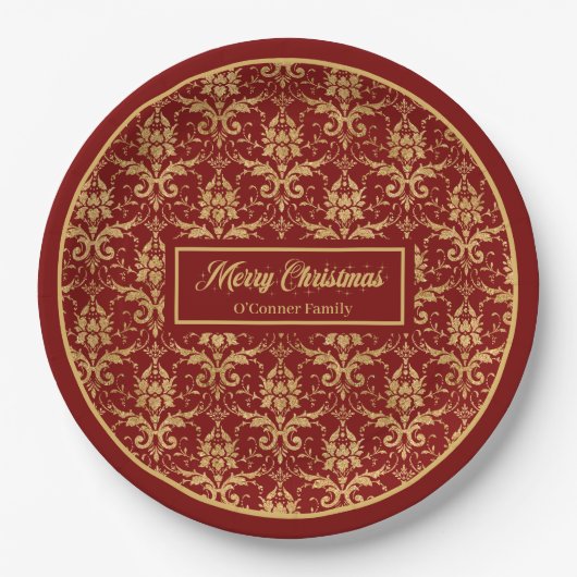 Red and Gold Paper Plates Personalized Holiday Pappteller (Vorderseite)