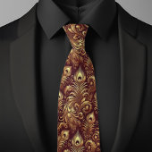 Red and Gold Peacock Feathers Krawatte