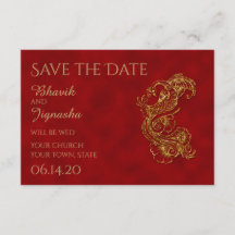 Red and Gold Peacock Indian Wedding Save the Date