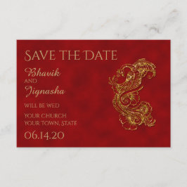 Red and Gold Peacock Indian Wedding Save the Date