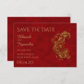 Red and Gold Peacock Indian Wedding Save the Date (Vorne/Hinten)
