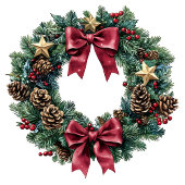 Red and gold pine wreath Christmas bag custom name Mittlere Geschenktüte