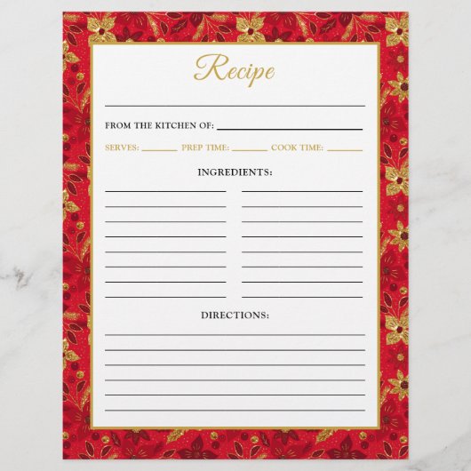 Red and Gold Poinsettia Flowers Recipe Page Flyer (Vorne)