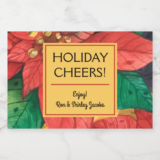Red and Gold Poinsettias Holiday Christmas Mini Schaumweinetikett (Einzelnes Label)