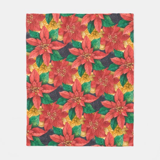 Red and Gold Poinsettias Weihnachten Fleecedecke (Vorderseite)