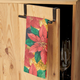 Red and Gold Poinsettias Weihnachten Geschirrtuch