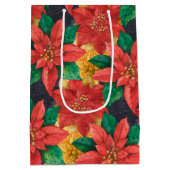 Red and Gold Poinsettias Weihnachten Mittlere Geschenktüte (Rückseite)