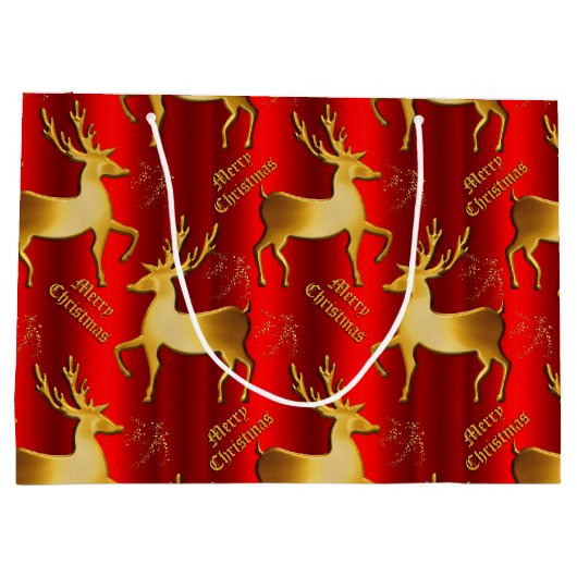 Red and Gold Rentier Elegante Weihnachten Große Geschenktüte (Rückseite)