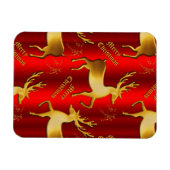 Red and Gold Rentier Frohe Weihnachten Magnet (Horizontal)