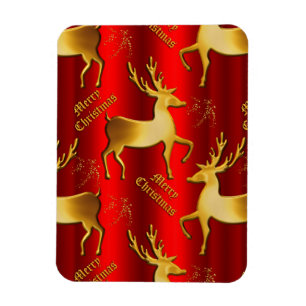 Red and Gold Rentier Frohe Weihnachten Magnet