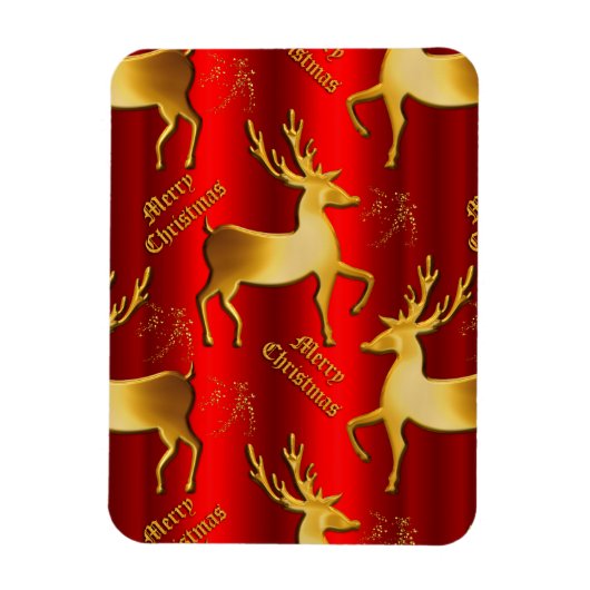 Red and Gold Rentier Frohe Weihnachten Magnet (Vertikal)