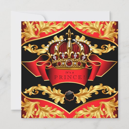 Red and Gold Royal Baby Dusche Einladung (Vorderseite)