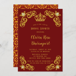 Red and Gold Royal Crown Damask Brautparty Einladung