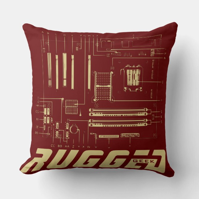 Red and gold RUGGED GEEK Hauptplatine Tech Kissen (Vorderseite)