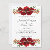Red and gold rustic flower wedding einladung (Vorderseite)