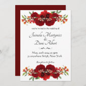 Red and gold rustic flower wedding einladung (Vorne/Hinten)