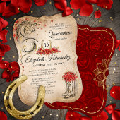 Red and Gold Rustic Ranchera Mexican Quinceanera Einladung