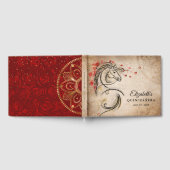 Red and Gold Rustic Ranchera Mexican Quinceanera Gästebuch (Voll)