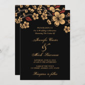 Red and Gold Sakura Cherry Blossom Wedding Einladung (Vorne/Hinten)