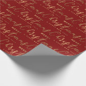 Red and Gold Script Frohe Weihnachten Geschenkpapier (Ecke)
