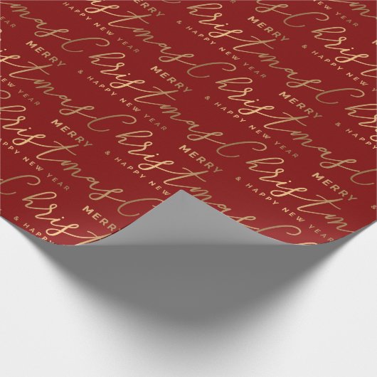 Red and Gold Script Frohe Weihnachten Geschenkpapier (Ecke)