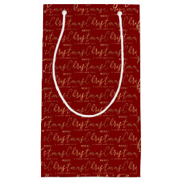 Red and Gold Script Frohe Weihnachten Glück Neues  Kleine Geschenktüte