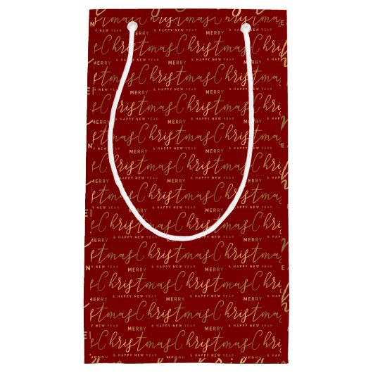 Red and Gold Script Frohe Weihnachten Glück Neues  Kleine Geschenktüte (Vorderseite)