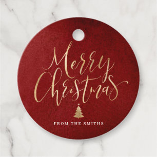 Red and Gold Simple Calligraphy Frohe Weihnachten Geschenkanhänger