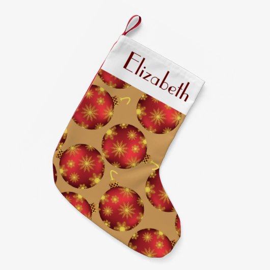 Red and Gold Snowflakes Christmas Baubles Monogram Kleiner Weihnachtsstrumpf (Vorderansicht (hängend))