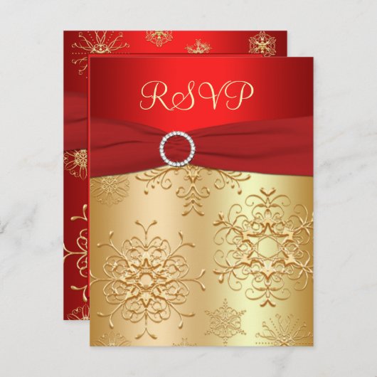 Red and Gold Snowflakes Wedding RSVP Card (Vorne/Hinten)